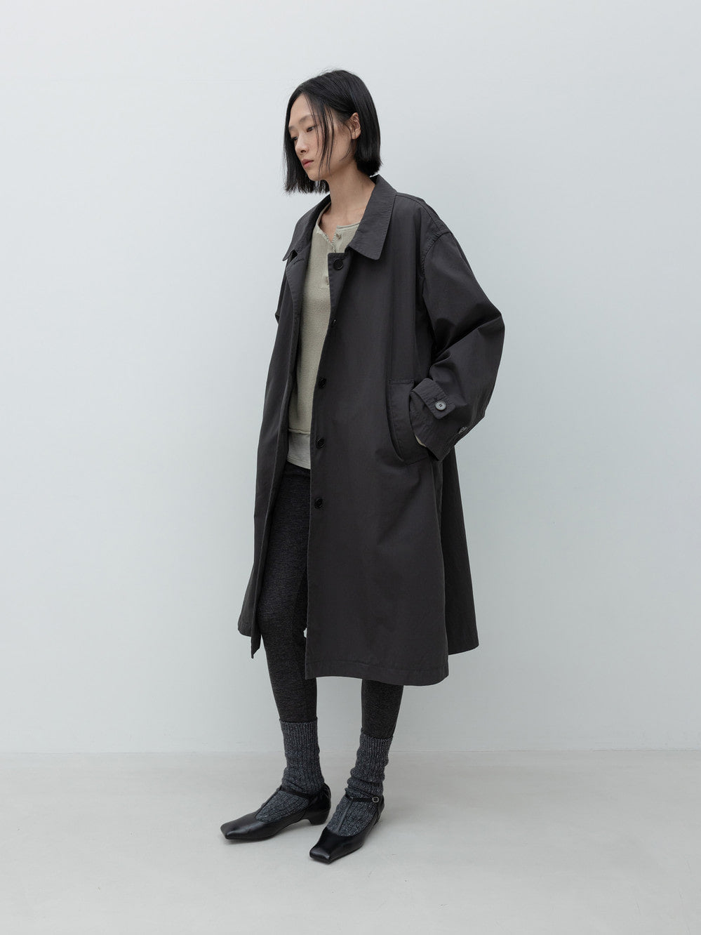 Low Classic Cotton Draped Trench Coat Charcoal