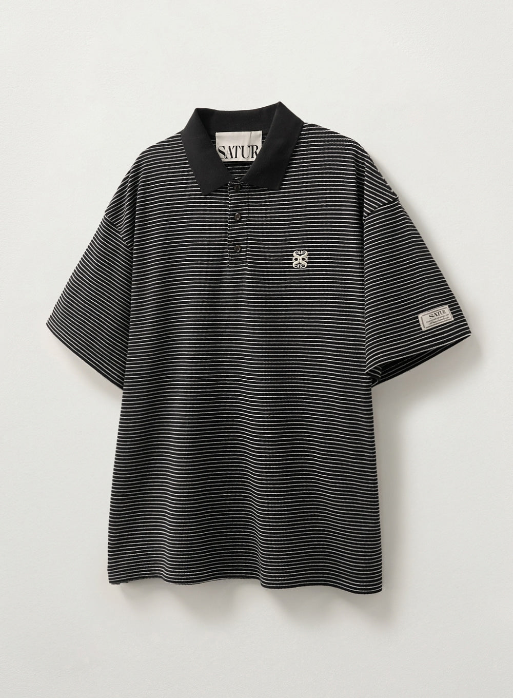 [satur] Stripe Collar T-Shirt - Black