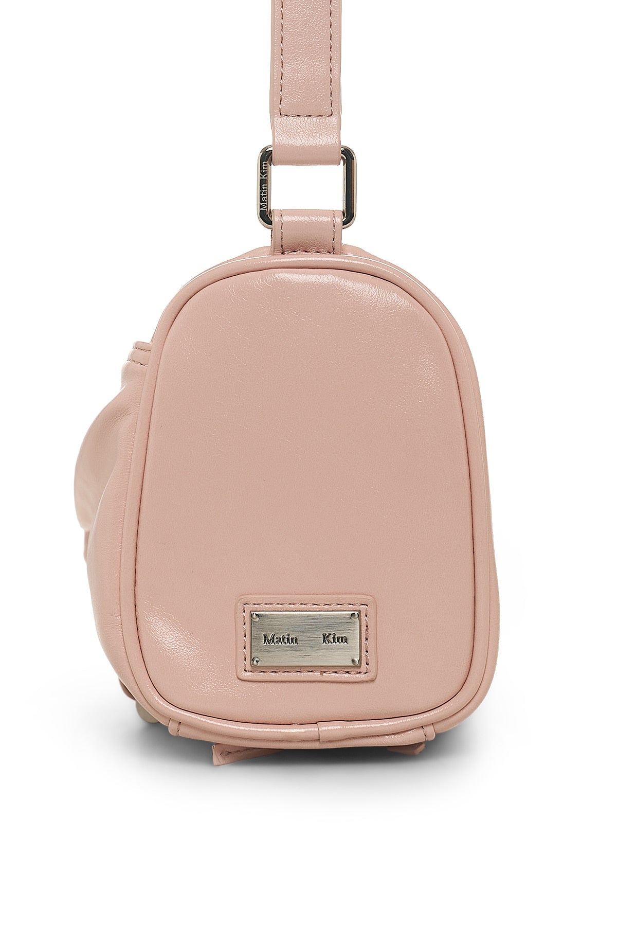 Matin Kim Front Shirring Ribbon Mini Bag in Pink, a premium Korean designer handbag with ribbon detail.