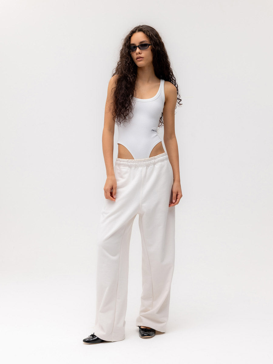 GLOWNY G Scoop Neck Waffle Bodysuit (White)