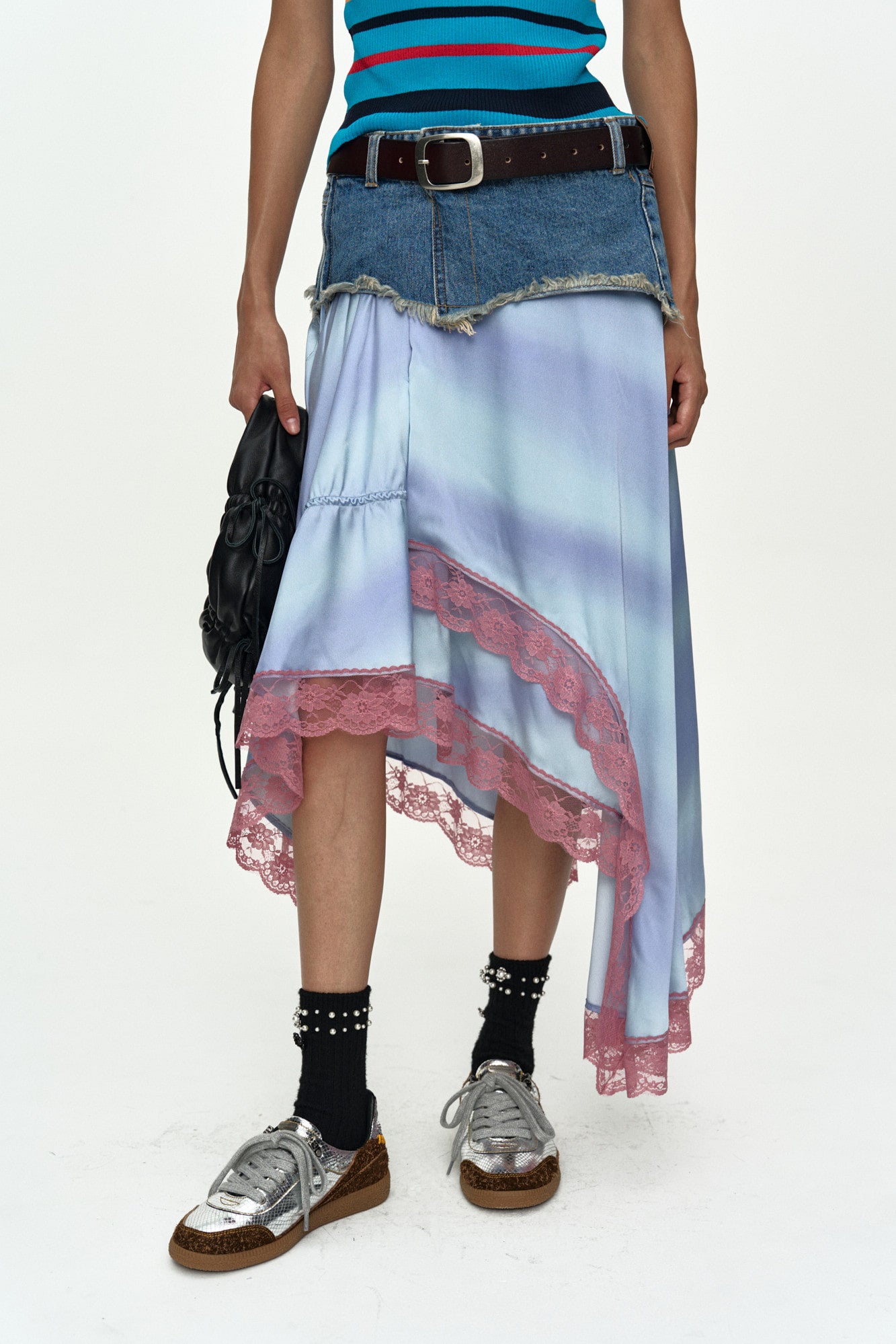 Andersson Bell Denim Combination Lace Hem Skirt