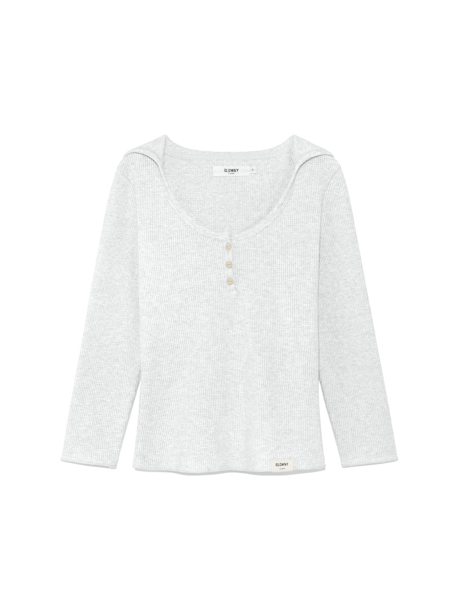 GLOWNY 3/4 G Waffle Button Fly Tee (Melange Gray)