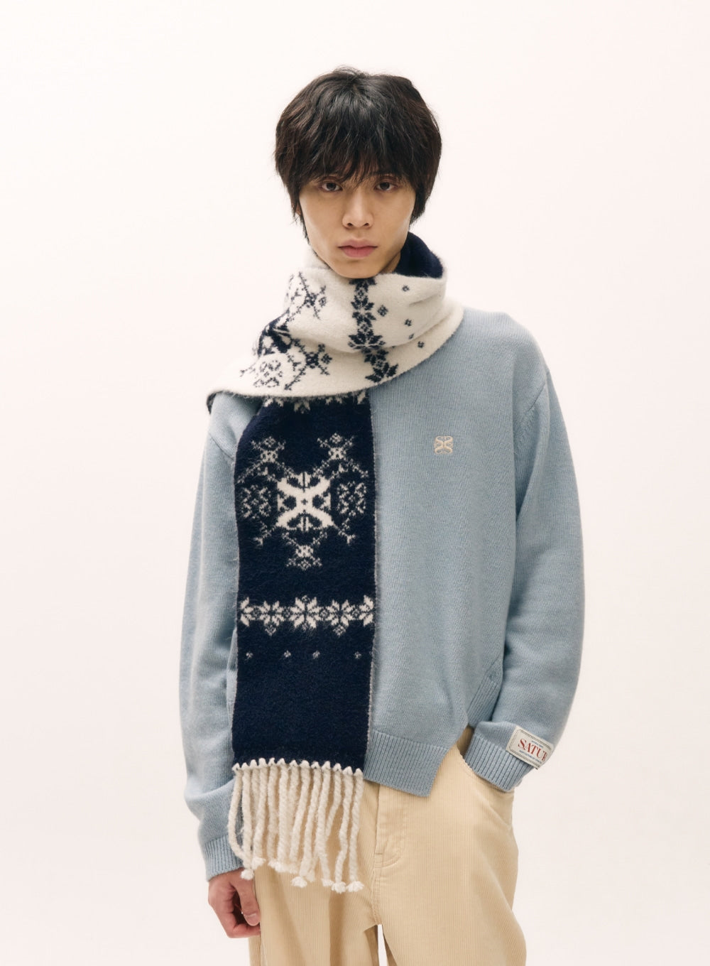 [satur] Nordic Intarsia Knit Muffler - Ivory