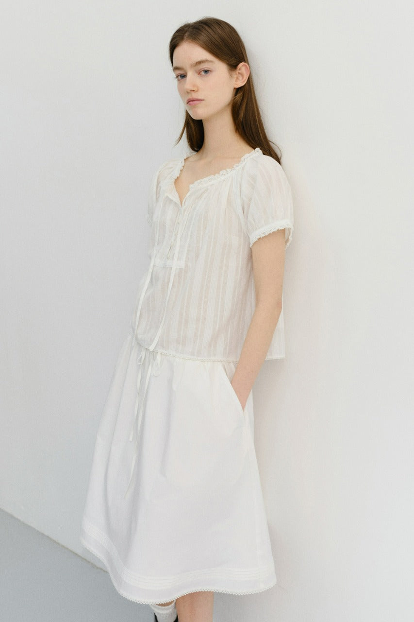 Dunst Ribboned Shirring Blouse Off White