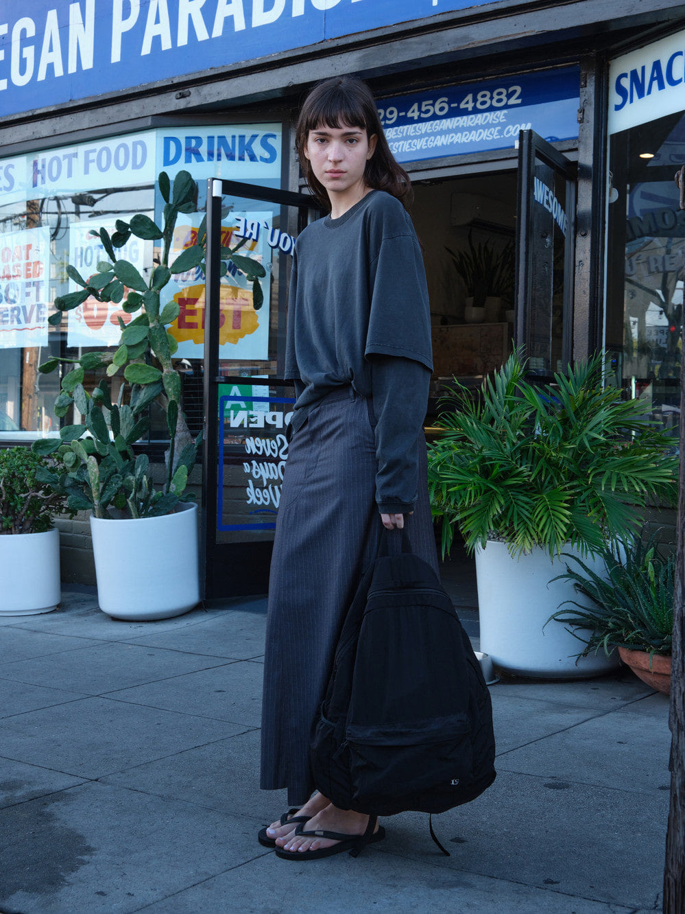 Low Classic Striped Maxi Skirts Charcoal