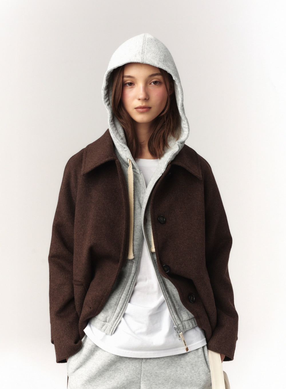 [satur] (W) A-Line Wool Blend Single Coat - Brown