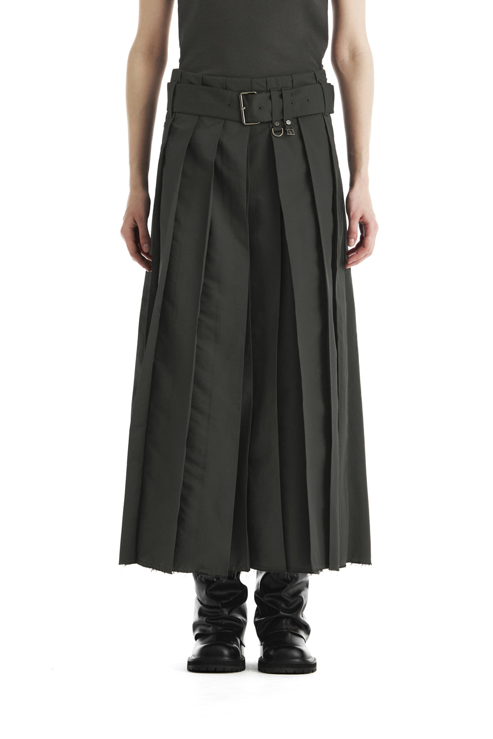Treemingbird Belted Deep Pleat Skirt Dark Khaki