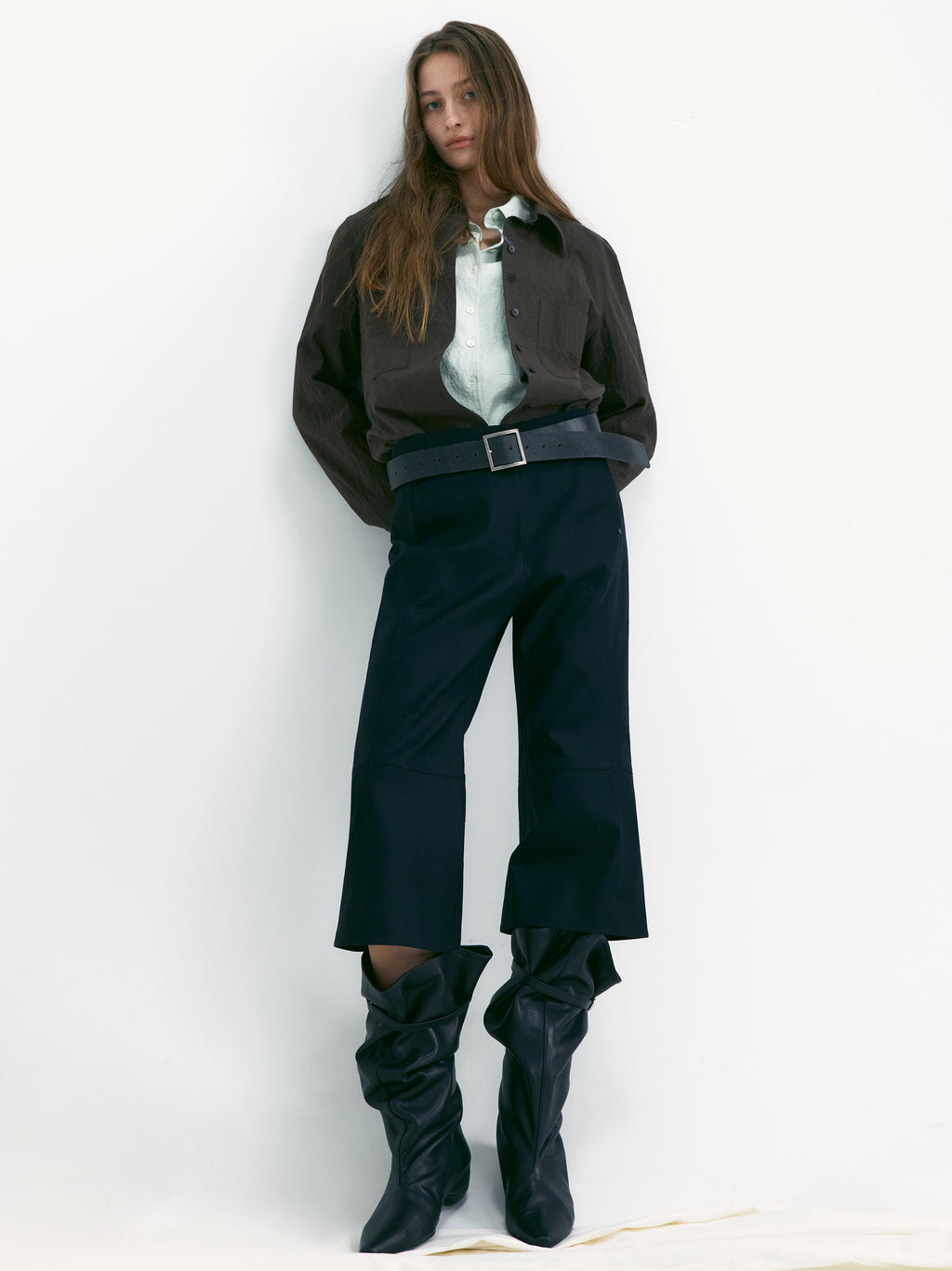 Low Classic Square Buckle Leather Belt Black