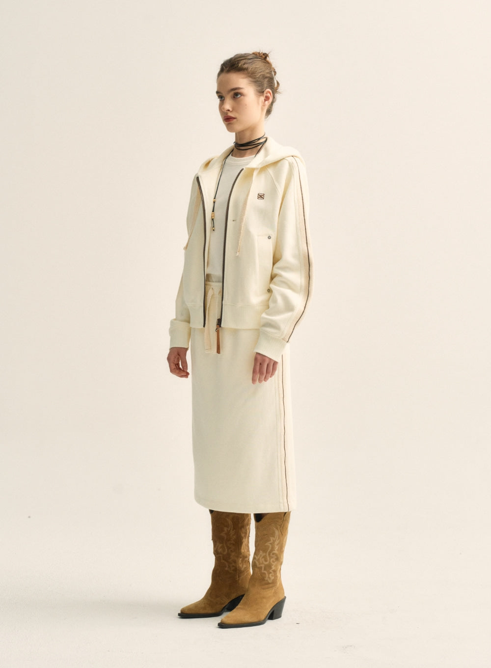 [satur] (W) Lawton Loose Fit Hood Zip-up - Resort Cream