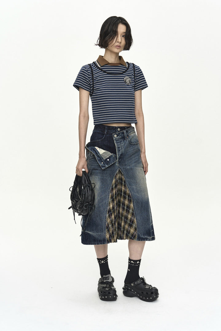 Andersson Bell Pleats Combo Flipped Denim Skirt