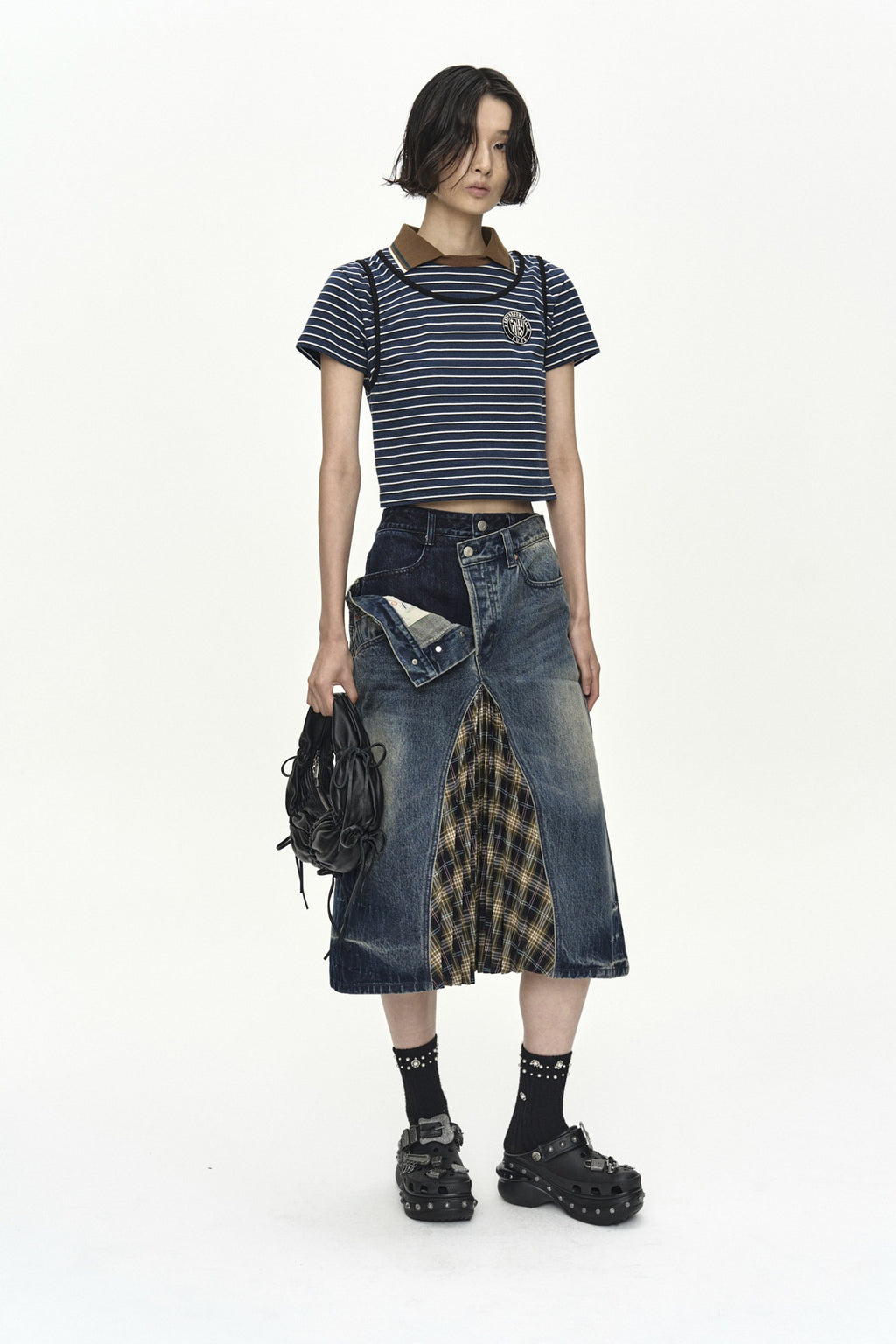 Andersson Bell Pleats Combo Flipped Denim Skirt