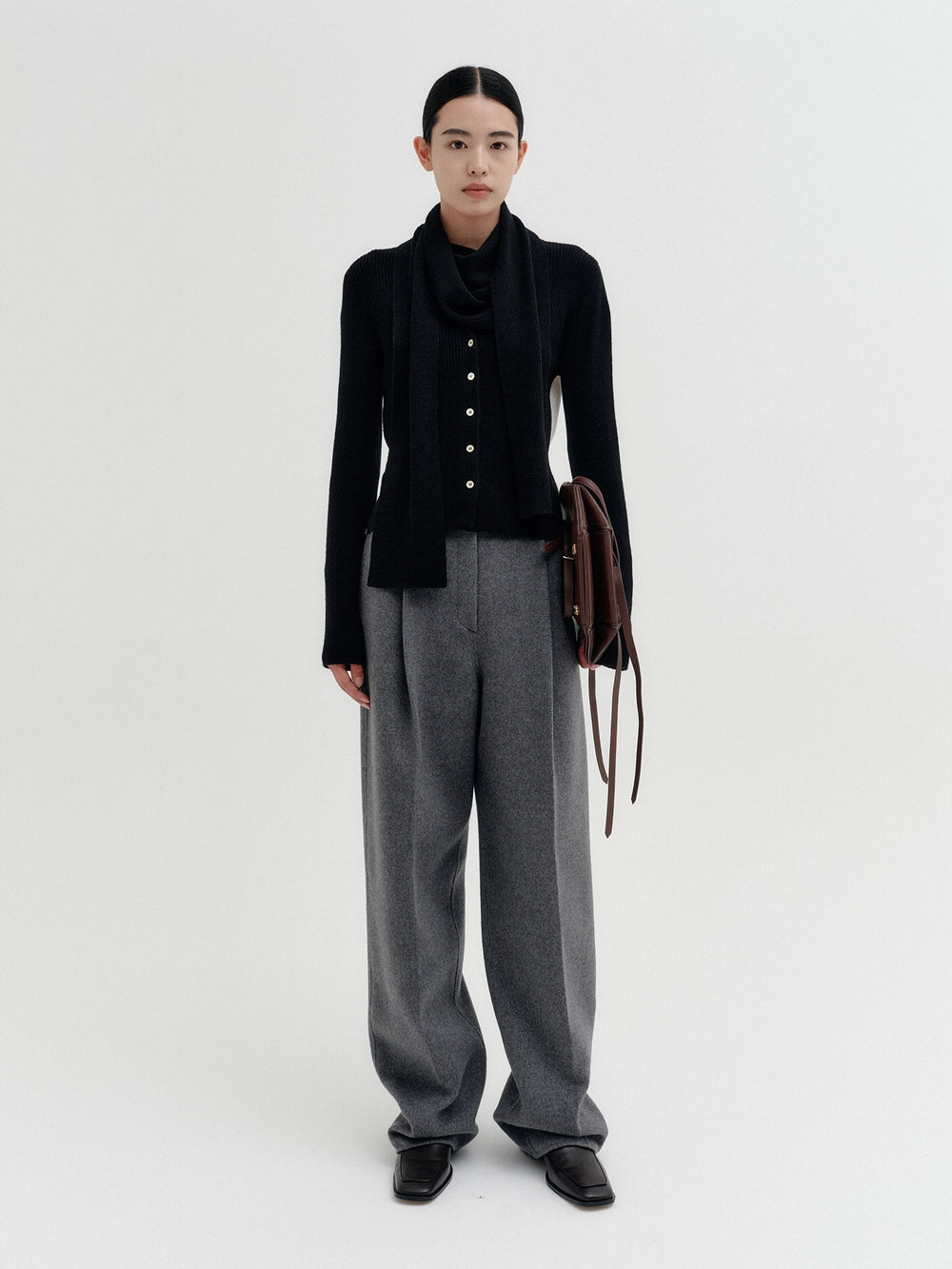 EENK Scarf Layered Knitwear Cardigan - Black