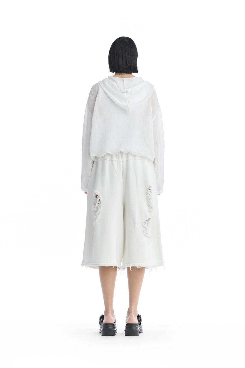 Treemingbird Sheer Hooded Snap Jacket White