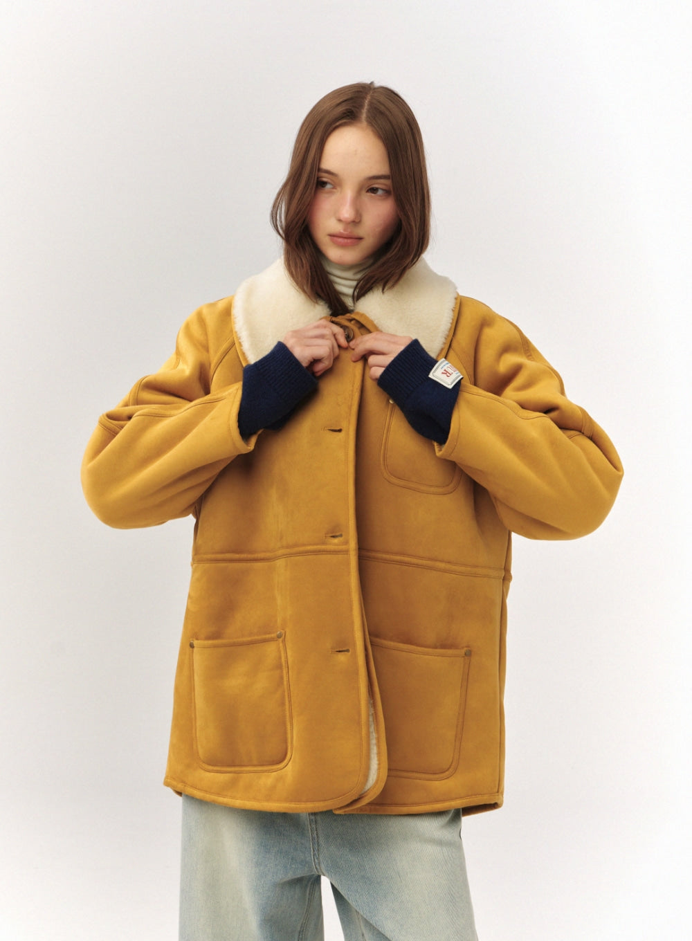 [satur] (W) Synthetic Shearling Loose Fit Jacket - Light Beige