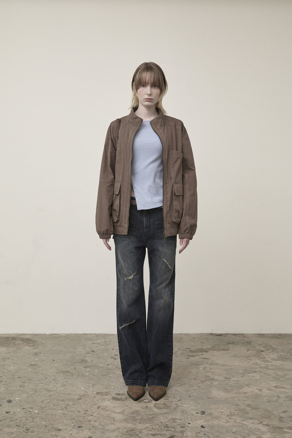 [matinkim] UTILITY BOMBER JUMPER FOR WOMEN IN KHAKI BROWN