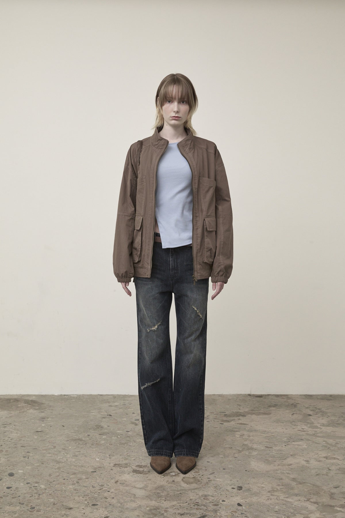 [matinkim] UTILITY BOMBER JUMPER FOR WOMEN IN KHAKI BROWN