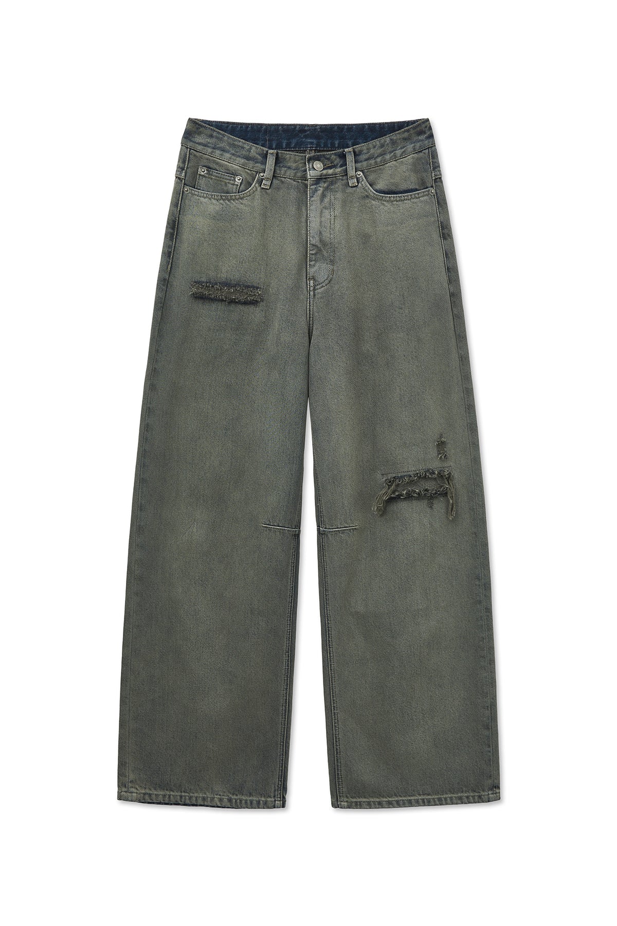 [matinkim] BACK LOGO WIDE DENIM PANTS IN SMOKE BLUE