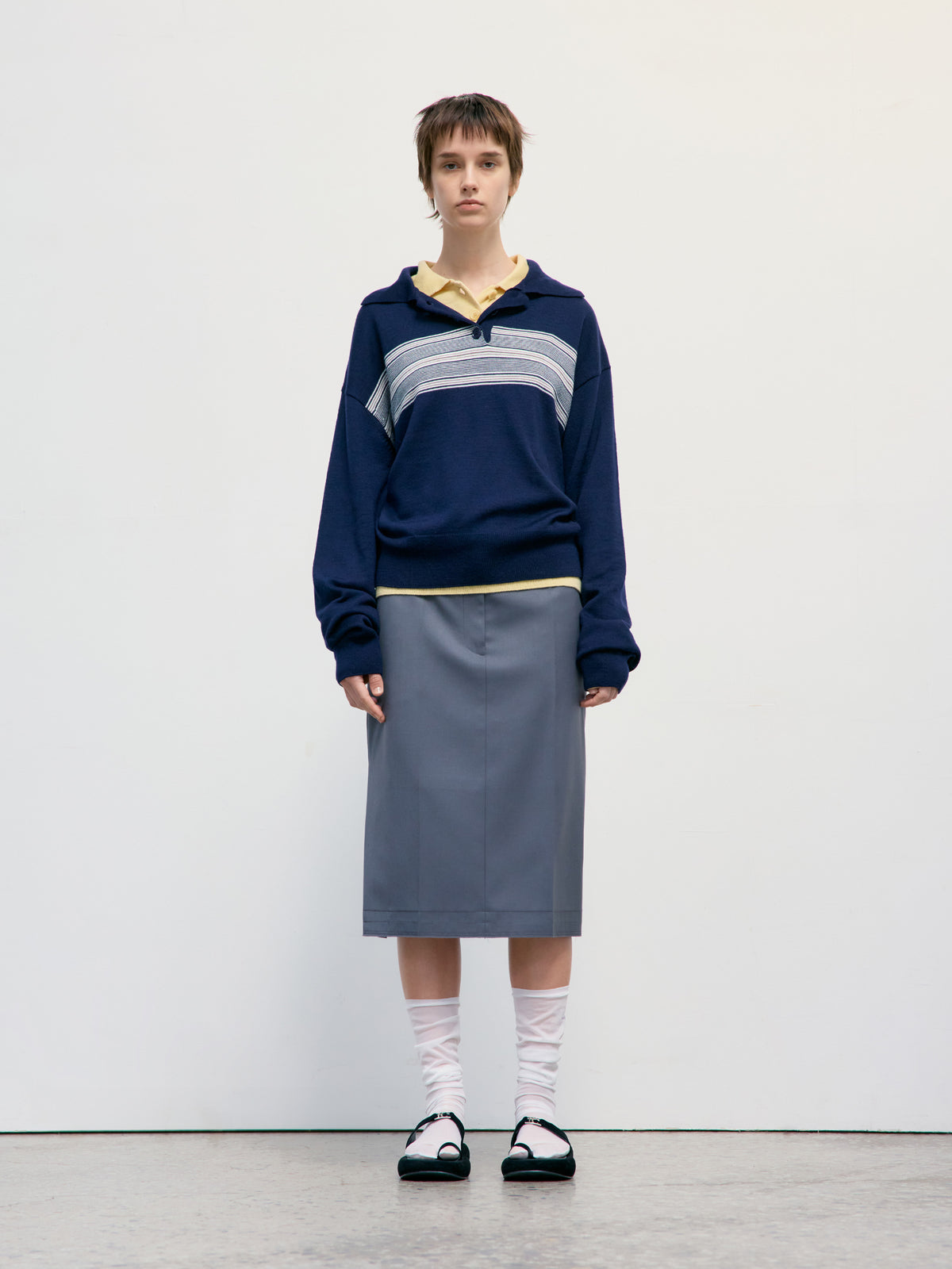 Low Classic Multi Stripe Pique Knit Top Navy
