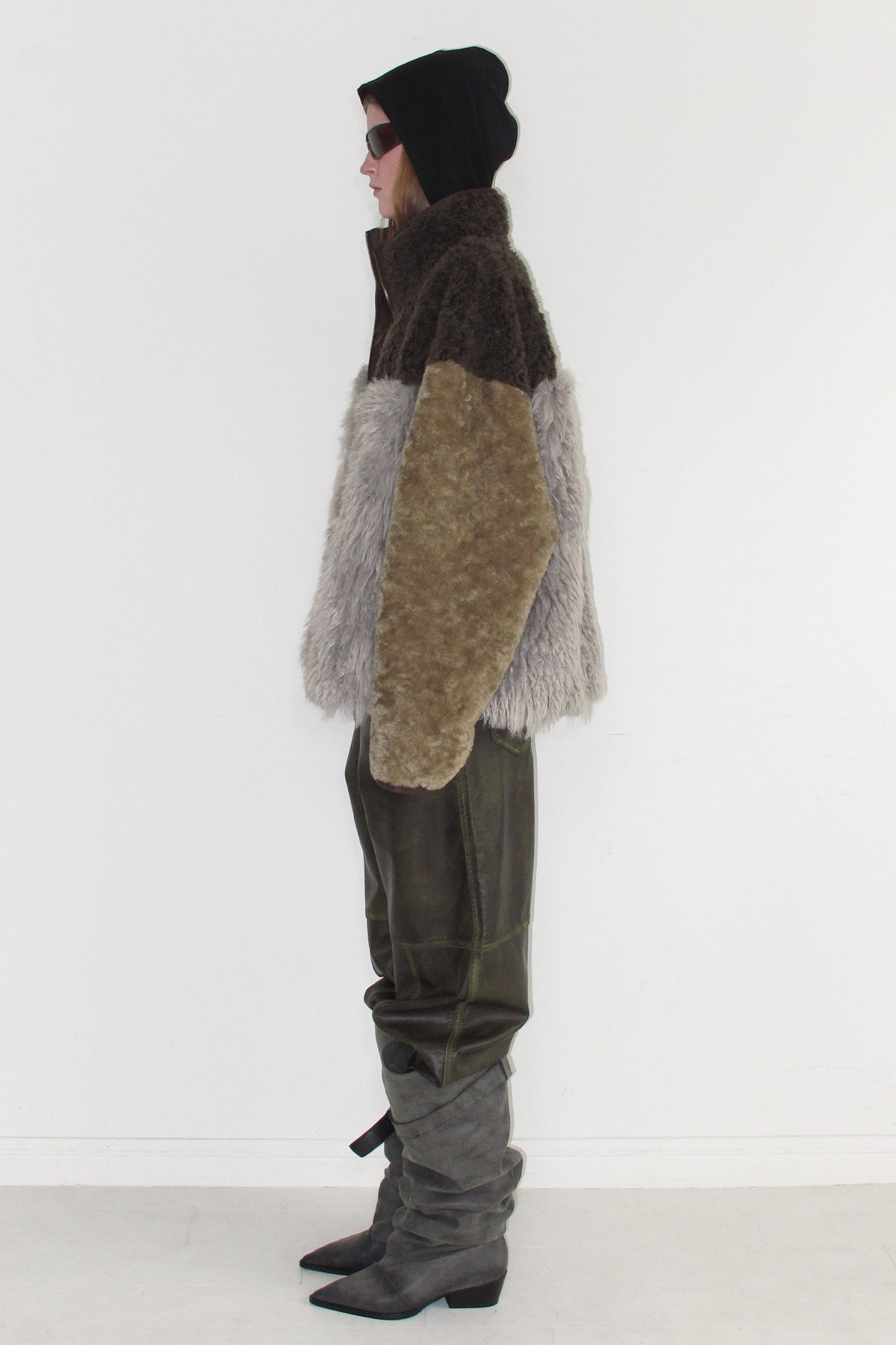Instantfunk Mixed Fur Fleece Zipup Jacket - Khaki