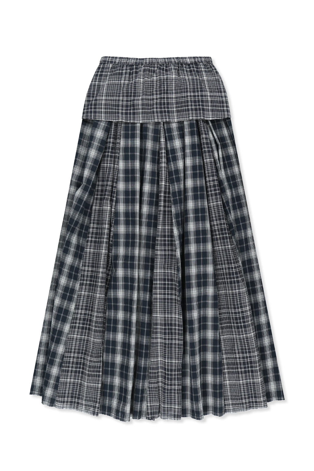 Matinkim Mixed Check Sleeve Tie Flare Skirt IN Navy