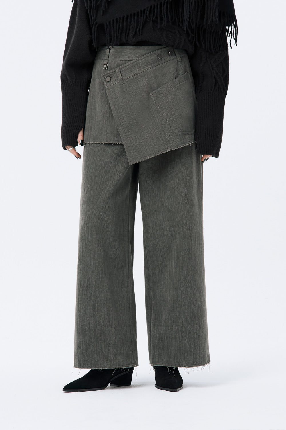 Treemingbird Wrap Skirt Overlay Pants Khaki Gray