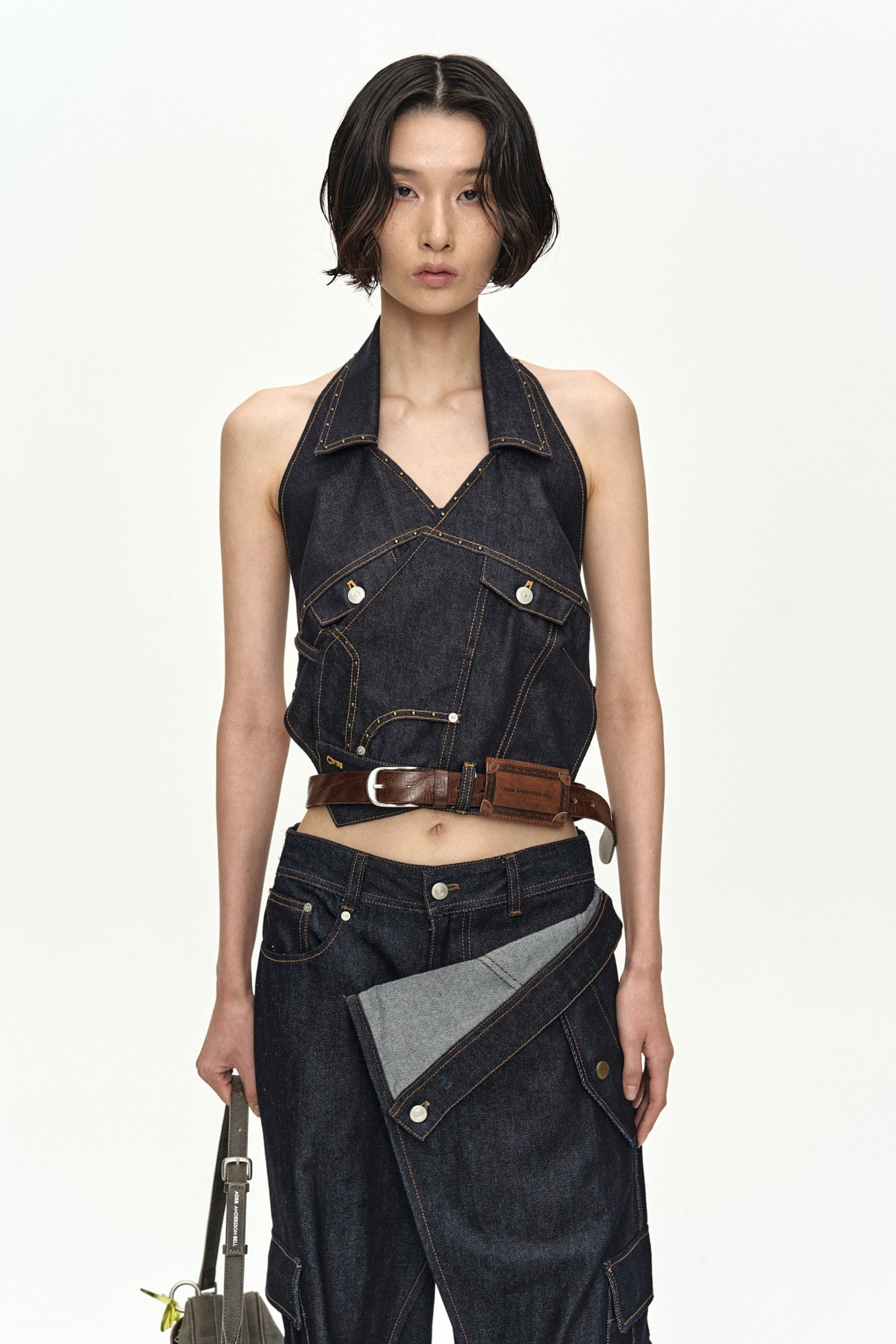 Andersson Bell Upside-Down Indigo Denim Halter Top