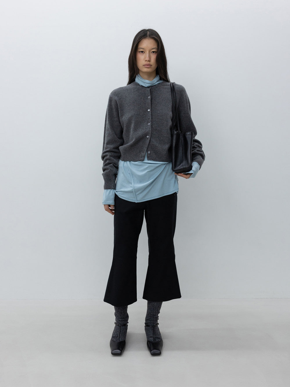 Low Classic Crop Wool Cardigan Charcoal