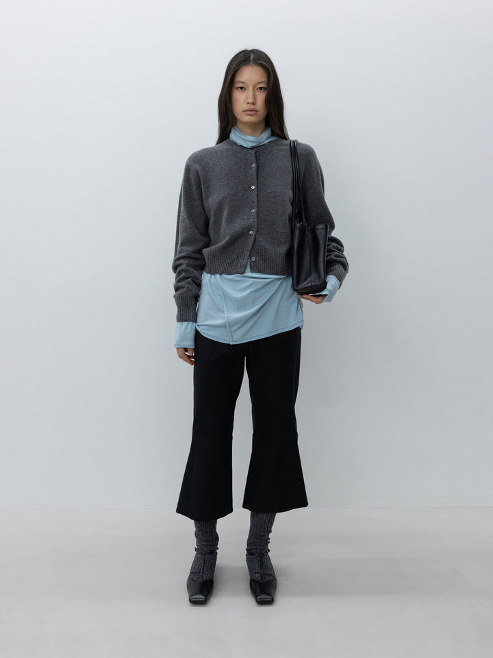 Low Classic Crop Wool Cardigan Charcoal