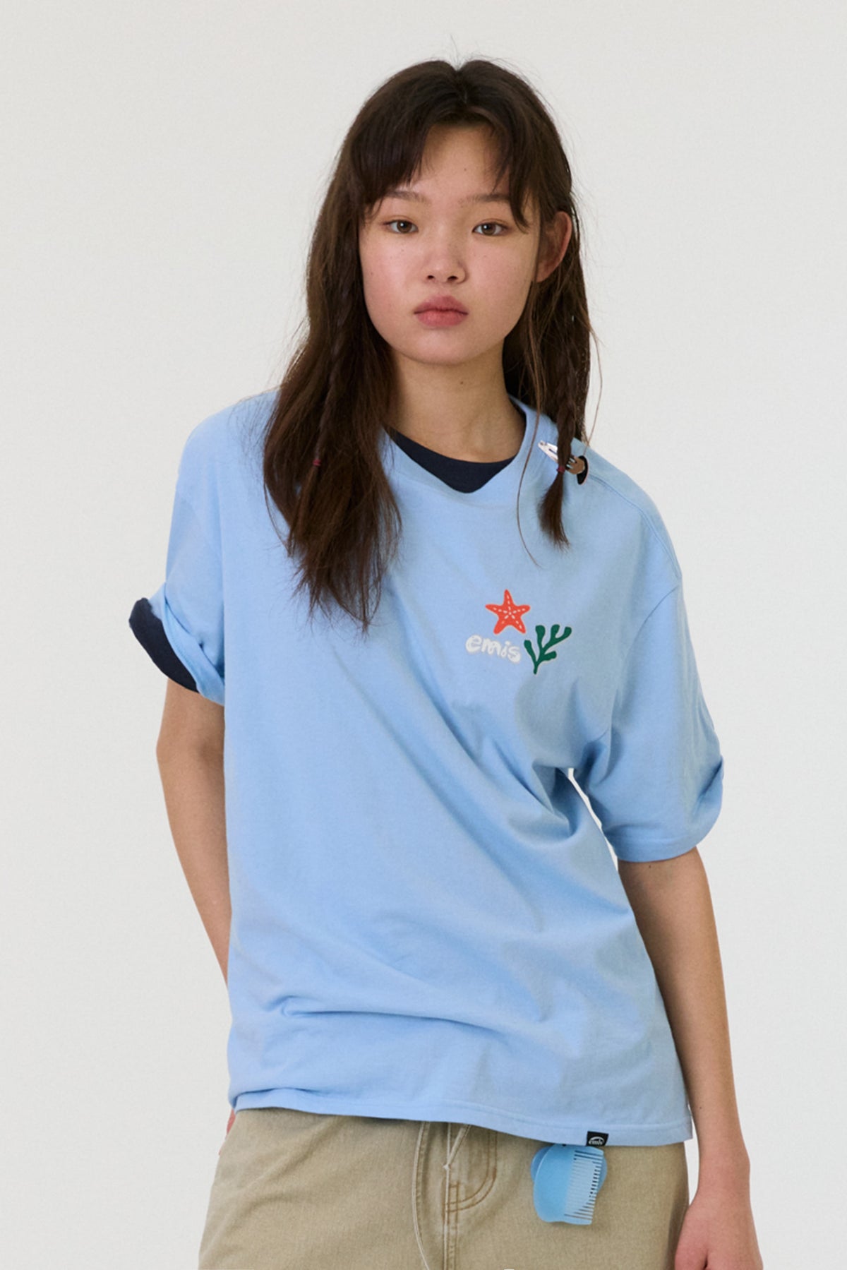 EMIS Coastal Embroidery T-Shirt-Pastel Blue