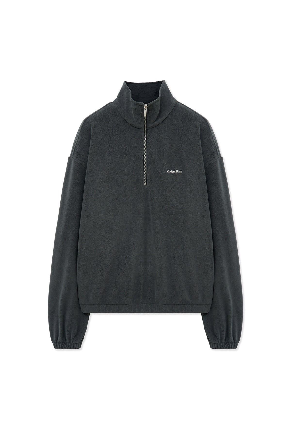 [matinkim] SHERPA FLEECE HALF ZIP UP TOP IN CHARCOAL