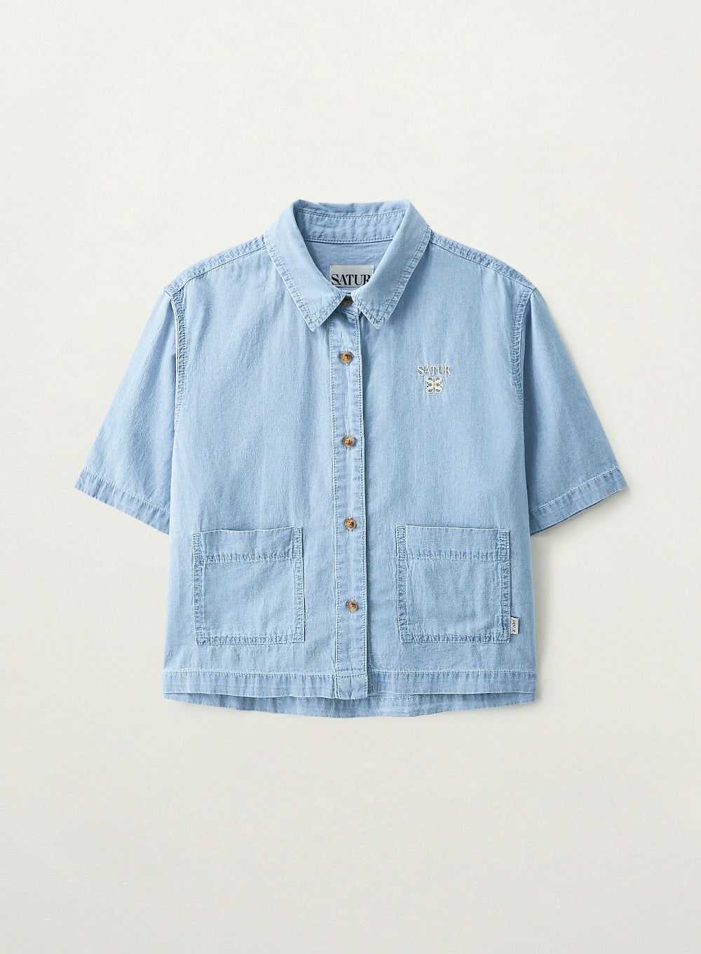 Satur (W) Light Weight Denim Pocket Half Shirt - Light Blue