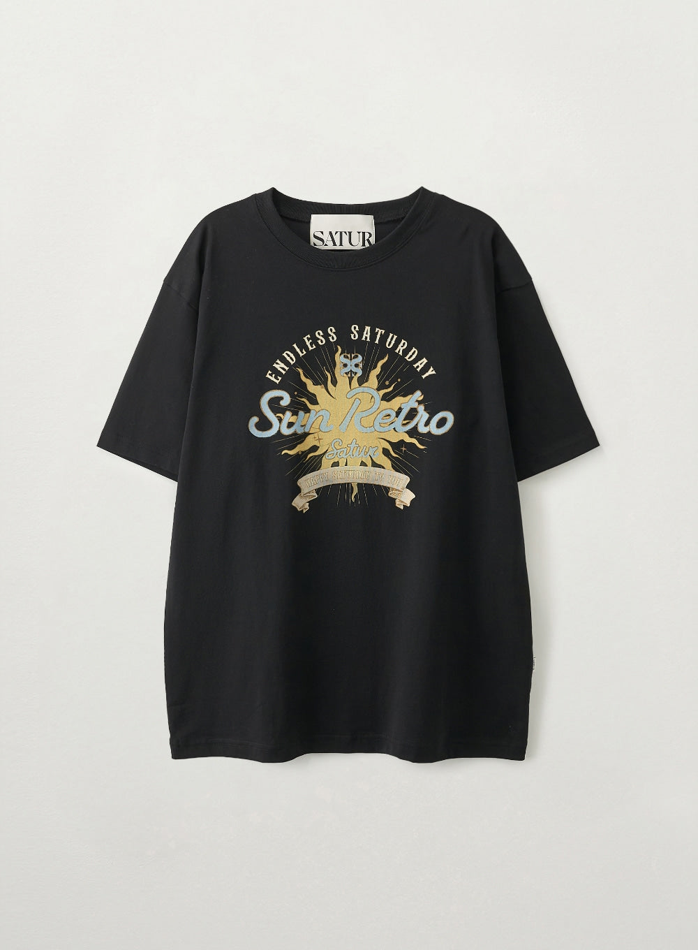 Satur New Sun Retro Graphic T-Shirt - Black