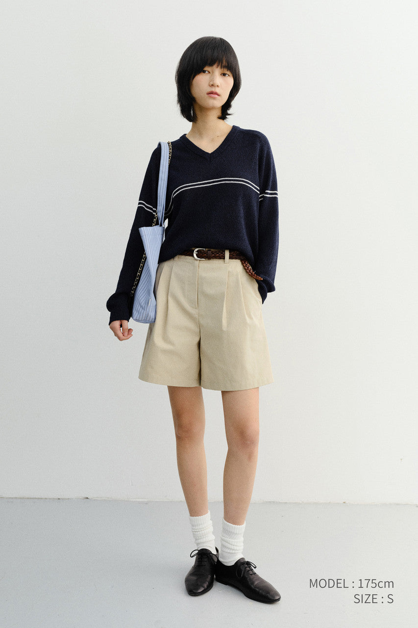 Dunst Unisex V-Neck Striped Sweater Navy