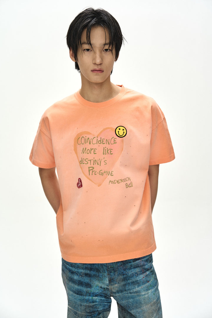 Andersson Bell (Essential) Unisex Spray Washed Heart Message T-Shirt