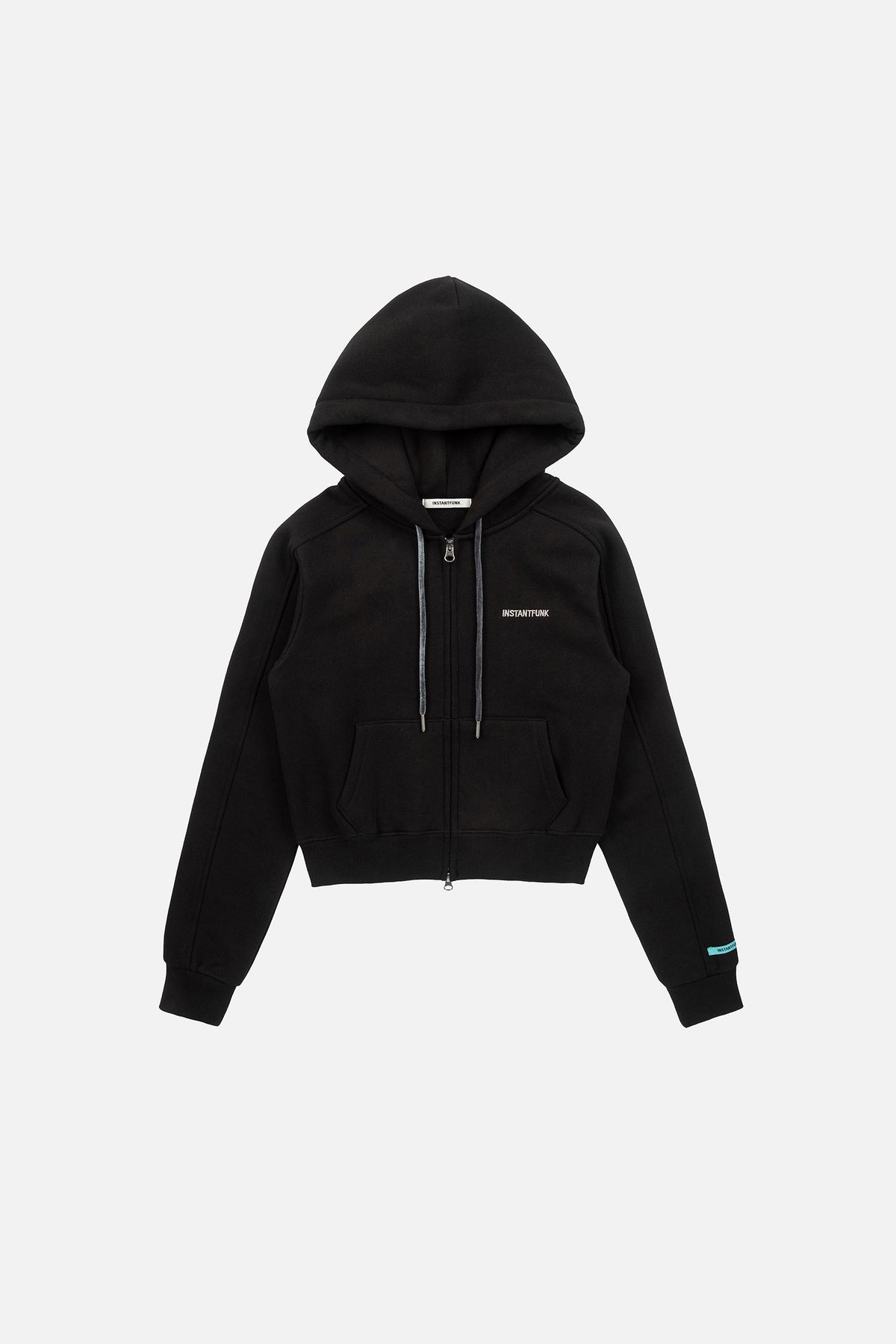 Instantfunk Rhinestone Zip Hood Up Hoodie - Black