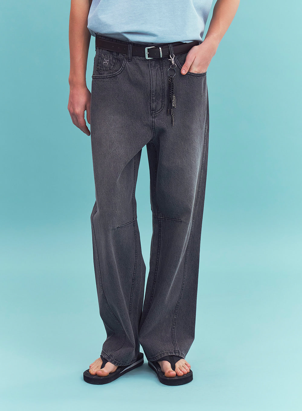Satur Round Color Denim Pants - Gray