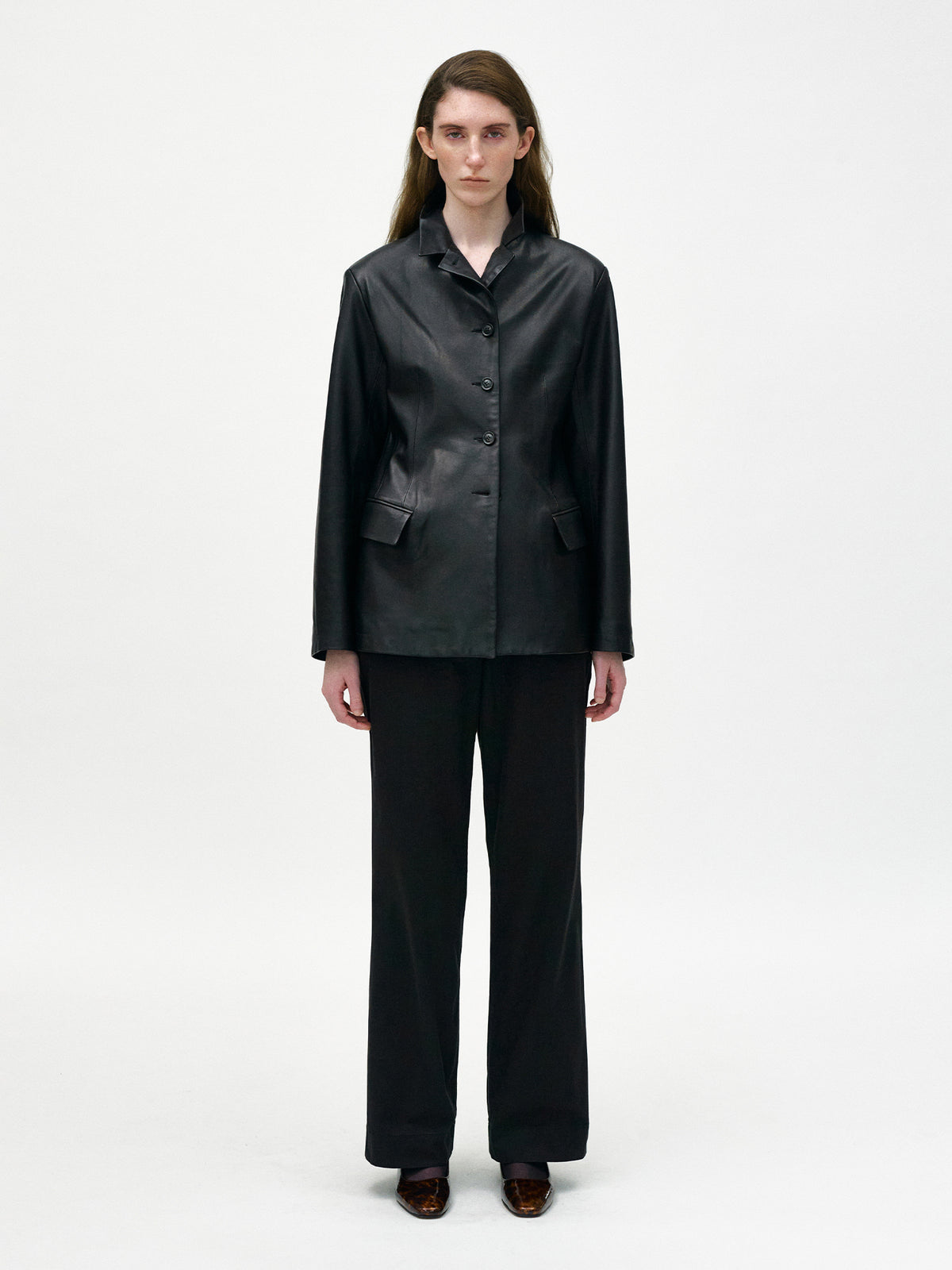 Nothing Written Single-breasted tailored leather jacket (Black)