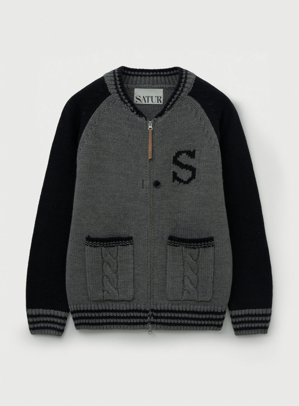 [satur] Knit Varsity Jacket - Charcoal