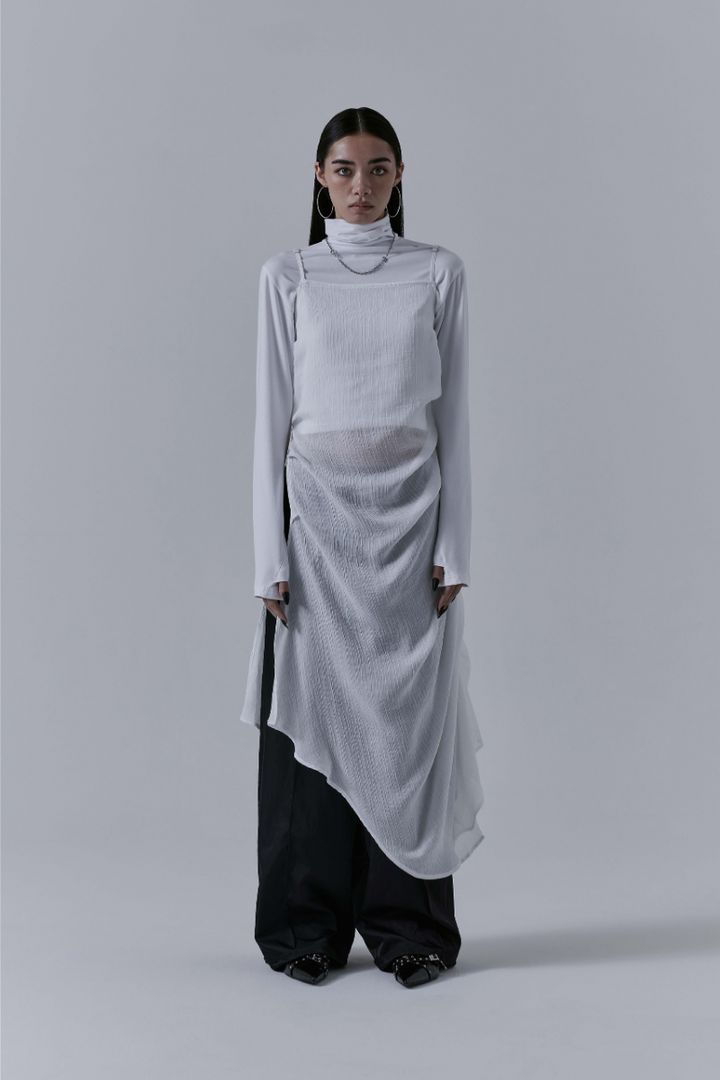 Treemingbird Drape See-through Long One-piece White