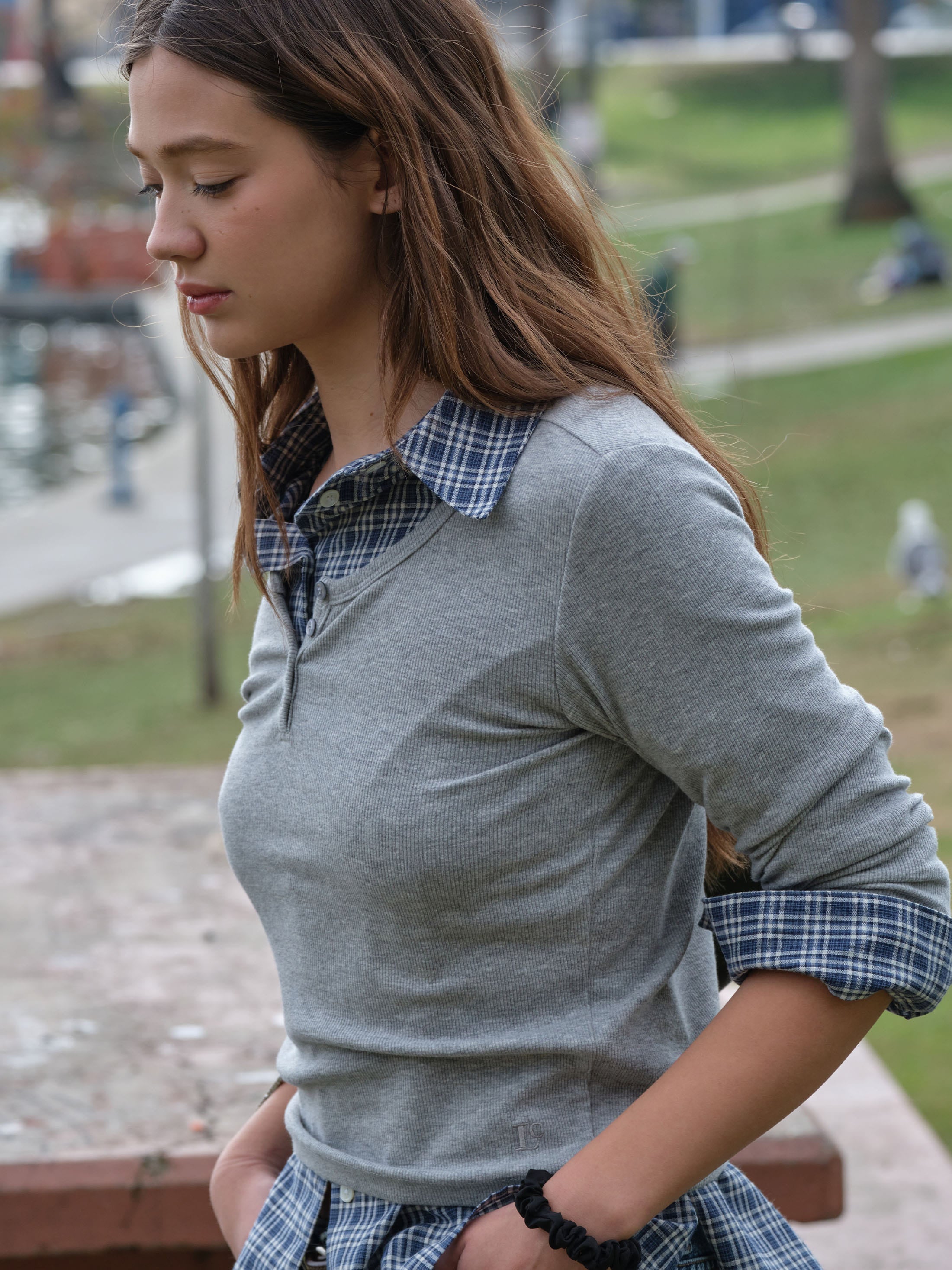[Low Classic] Henry Neck Long Sleeve T-Shirt_Melange Grey