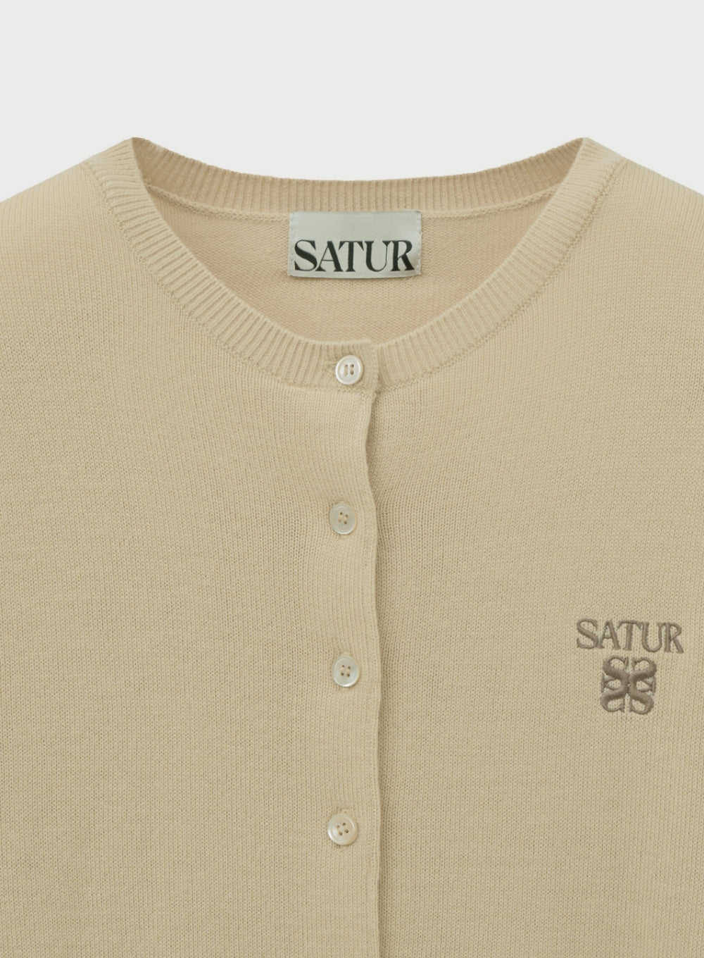 [satur] (W) Loren Basic Crew Neck Fine Cardigan - Beige