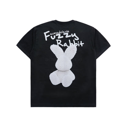 DOODLE FUZZY RABBIT SHORT SLEEVE T-SHIRT BLACK