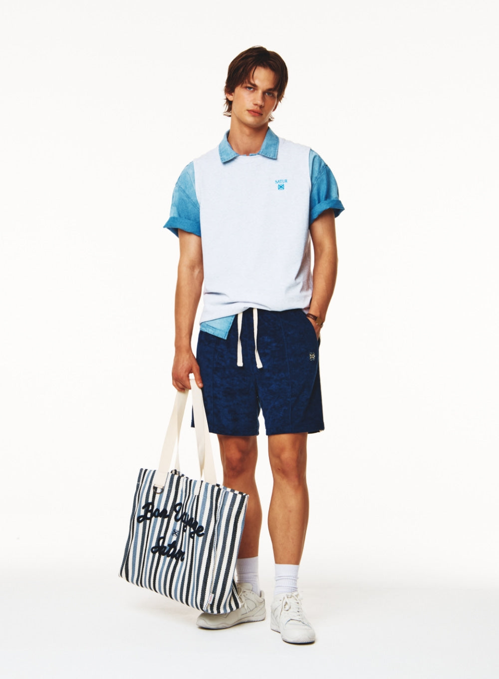 [satur] Bon Voyage Over Size Beach Bag - Navy