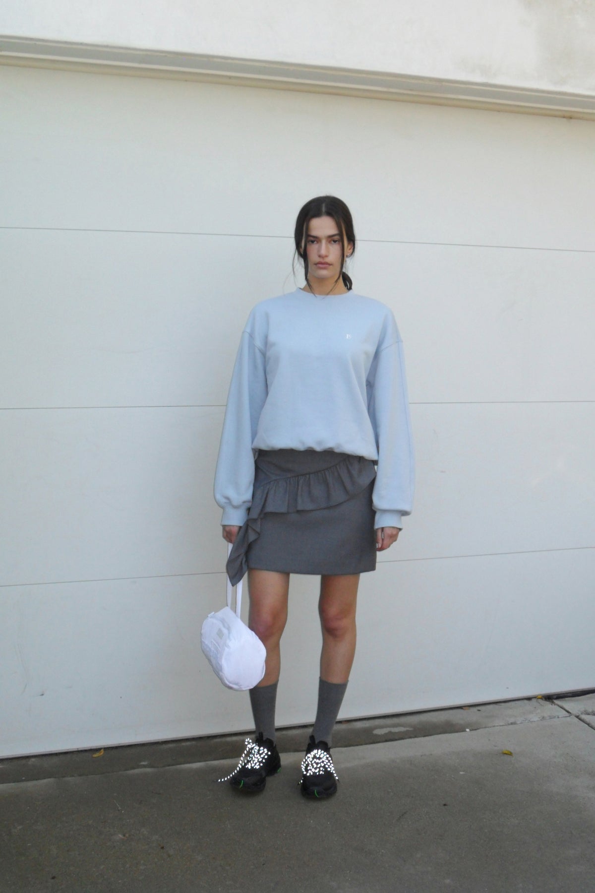 Low Classic Ruffled Mini Skirt Grey