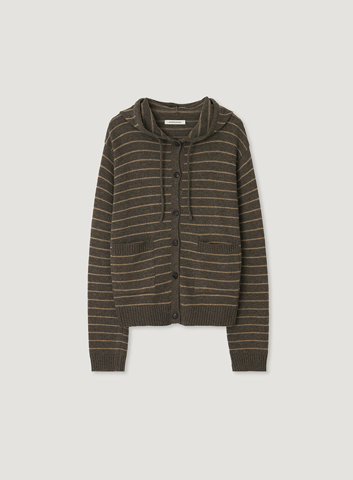 Mango Maniplease Colin Hood Knit Cardigan Brown Stripe