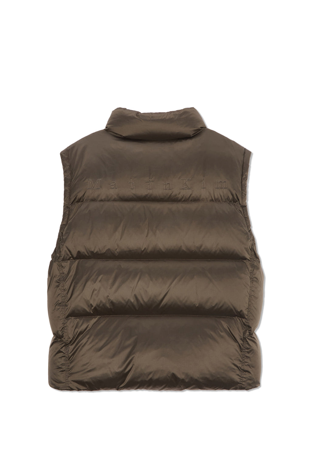 [matinkim] UNBALANCE QUILTED DOWN VEST FOR MEN IN KHAKI BROWN