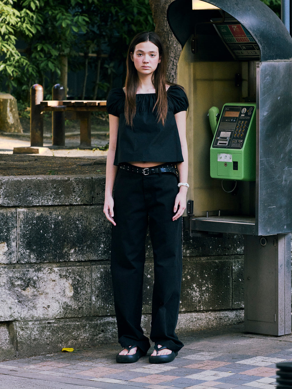 Low Classic Shirring Cotton Top Black