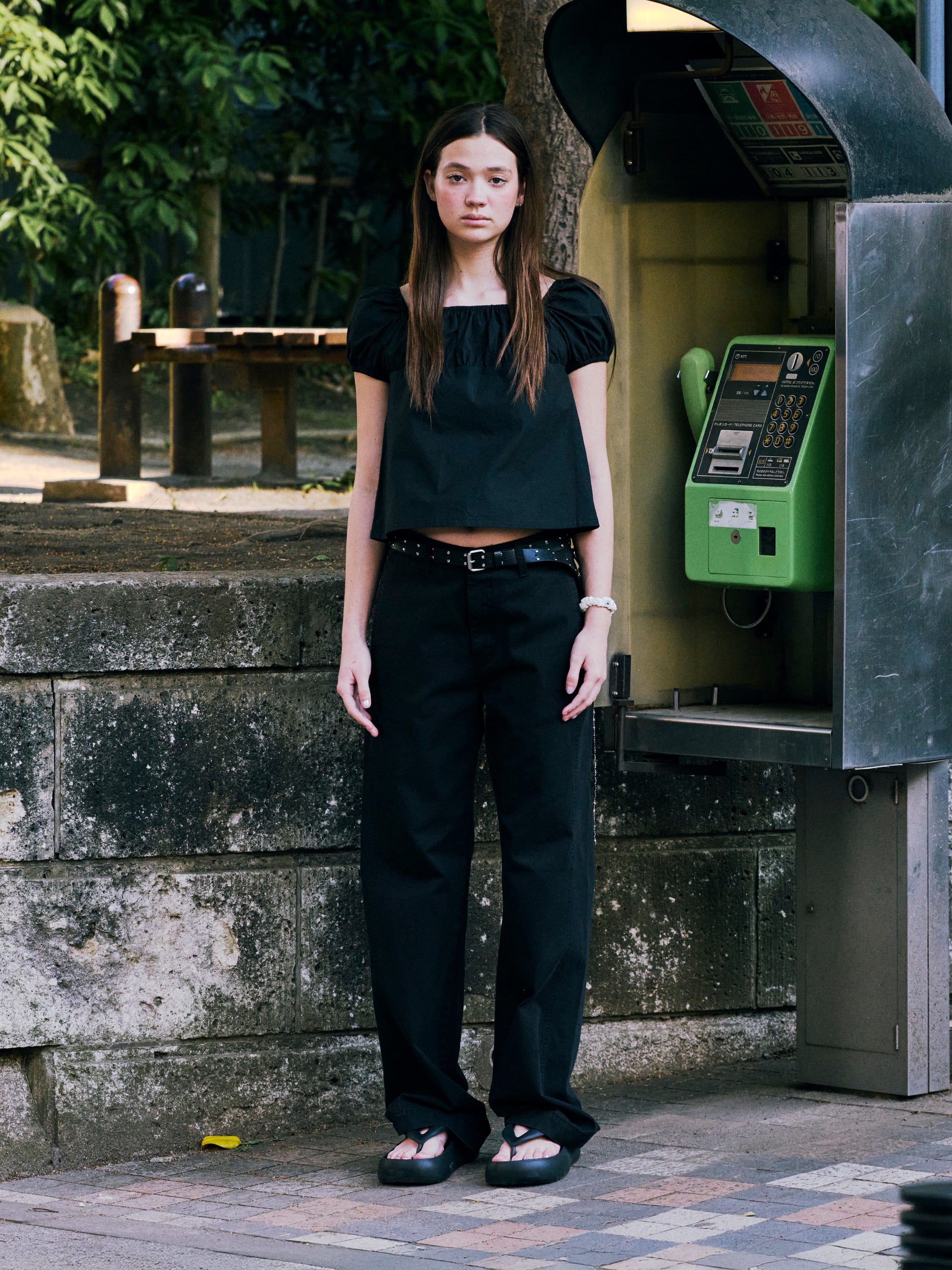 Low Classic Shirring Cotton Top Black
