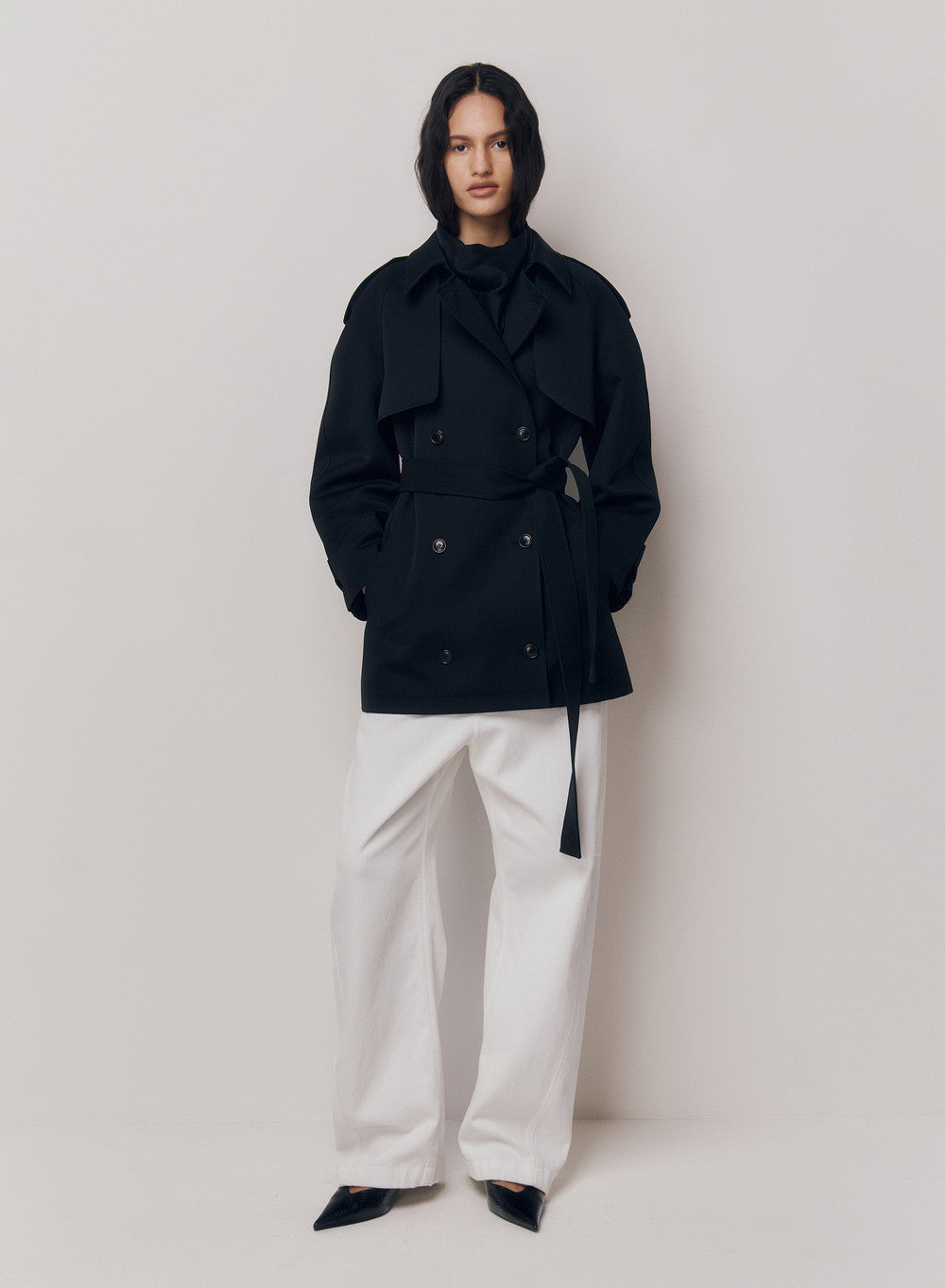 Kindersalmon Lien Half Trench Coat Black