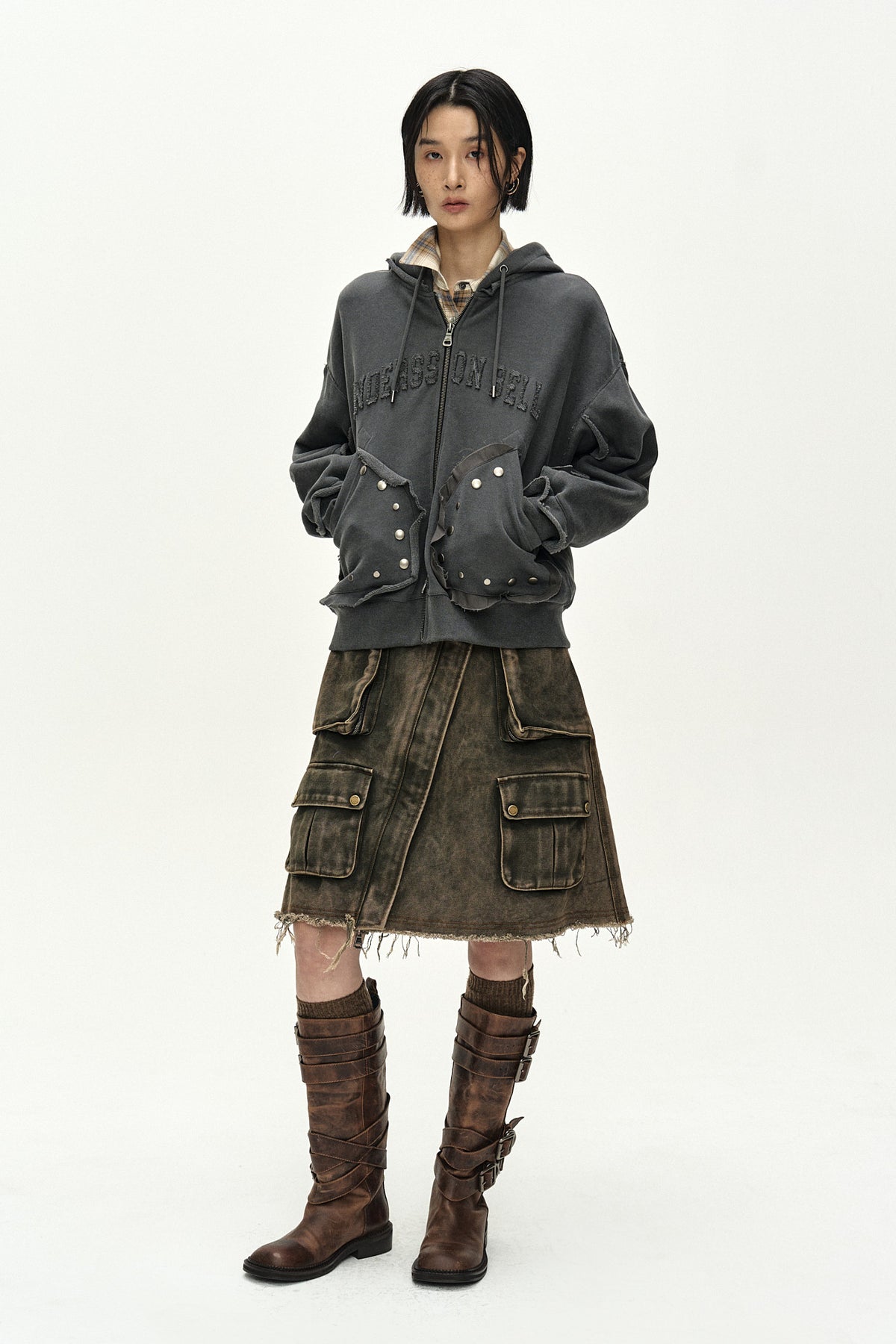 Andersson Bell Raw-Cut Studded Zip-UP Hoodie